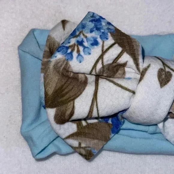 Blue Floral Bohemian Bow Headband - Picture 4 of 4